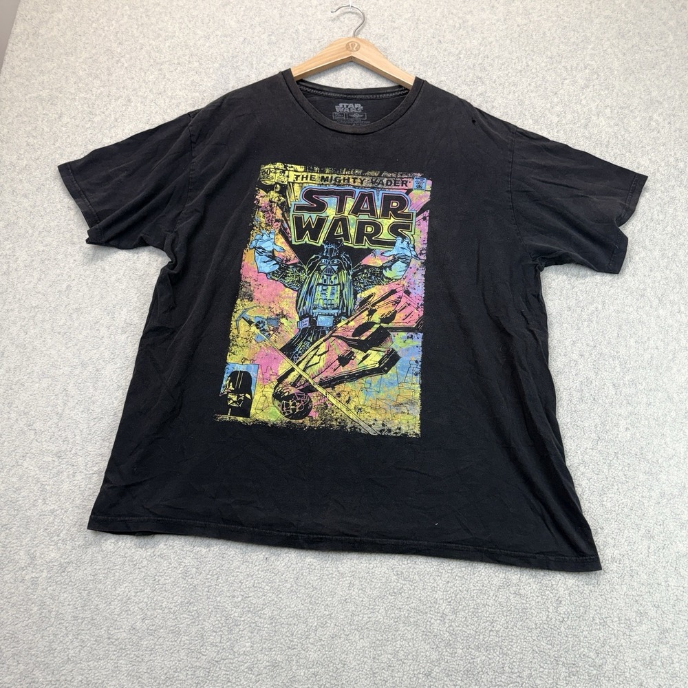 Star Wars Mighty Vader Comic Graphic T-Shirt Black Mens 2XL Distressed Flaw